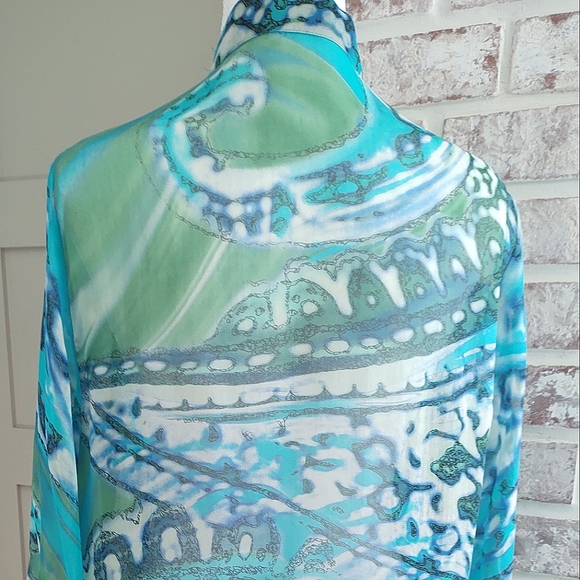 Ocean Wash Blue Green Silk Batik Fabric Top - Picture 6 of 16